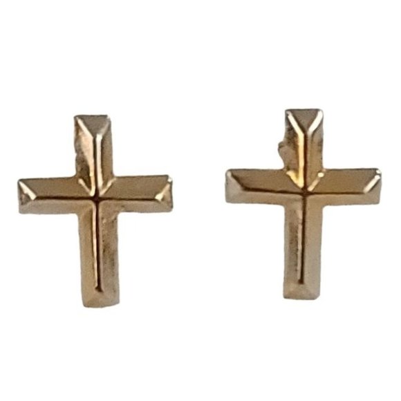 14K Yellow Gold Cross Post Stud Earrings K914 - Picture 7 of 7